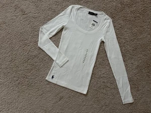 Neu mit Etikett Polo Ralph Lauren Damen Langarmshirt mit Rundhalsausschnitt weiß Größe XS - Bild 1 von 9