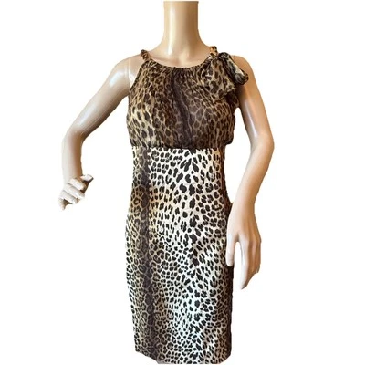 Love Moschino леопард печать платье без рукавов размер 42 США 6 бант шелк дизайнер - Изображение 1 из 4