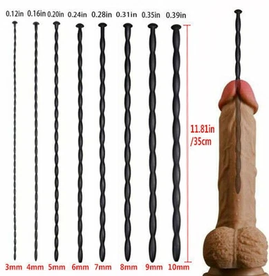 Dilatador de sondeo uretral de silicona acanalada de 3-10 mm tapón/varilla para hombres bondage Foto 1 de 4