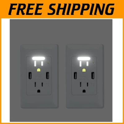 Energy Efficient USB Outlet with Automatic Nightlight - 2-Pack, Easy Install - Image 1 of 4
