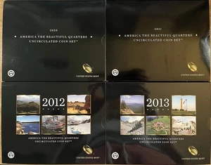 2010 2011 2012 2013 P & D America The Beautiful Quarters Uncirculated Coin Sets! - Picture 1 of 13