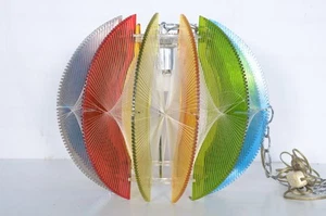 Vintage Mid Century Regenbogen Pendelleuchte mehrfarbig Plexiglas & Nylonschnur schön - Bild 1 von 24