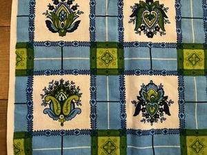 Vintage Tablecloth Retro 52 x 52 Cotton Brazil Blue Green Cotton GORGEOUS! - Picture 1 of 2
