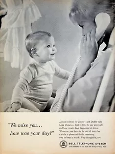 1963 Campana Impianto Telefonico Papà Chiama Madre Bambino Prima di Letto Pubblicità Stampa Vintage Anni 60 - Foto 1 di 1