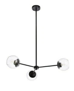 Chandelier Pendant Black Modern Glass Shades Ceiling 3 Light Lighting Fixture - Picture 1 of 7