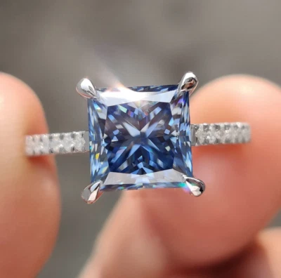 2.74TW Royal Princess Cut Moissanite Claw Prongs Engagement Ring 10k White Gold - Image 1 of 4