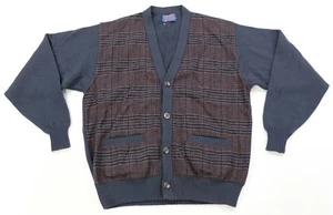 Rare Vintage PENDLETON Checkered Plaid Button Front Cardigan Sweater 90s Blue L - Picture 1 of 9