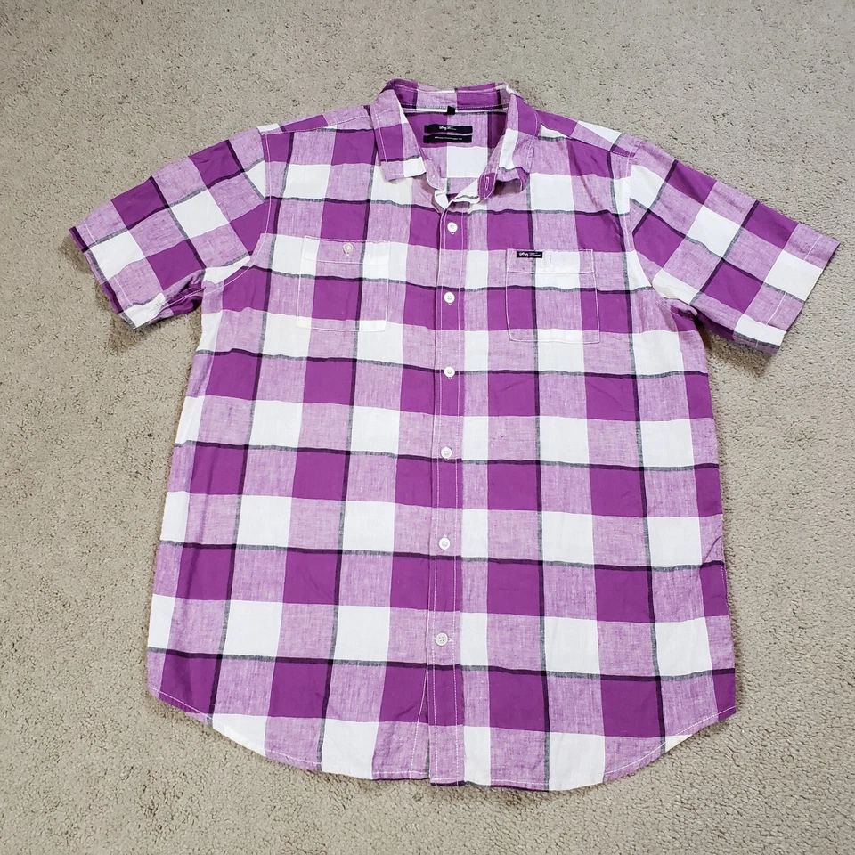 Camisa LRG Para Hombres XL Púrpura Cuadros Lino Elevada Grupo de Investigación Playa Viaje Costero Foto 1 de 4