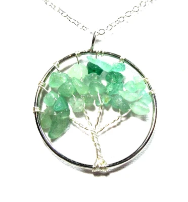 Collar Árbol de la Vida Piedra Semipreciosa Aguamarina Tono Plata 18" NUEVO (#3028) Foto 1 de 4