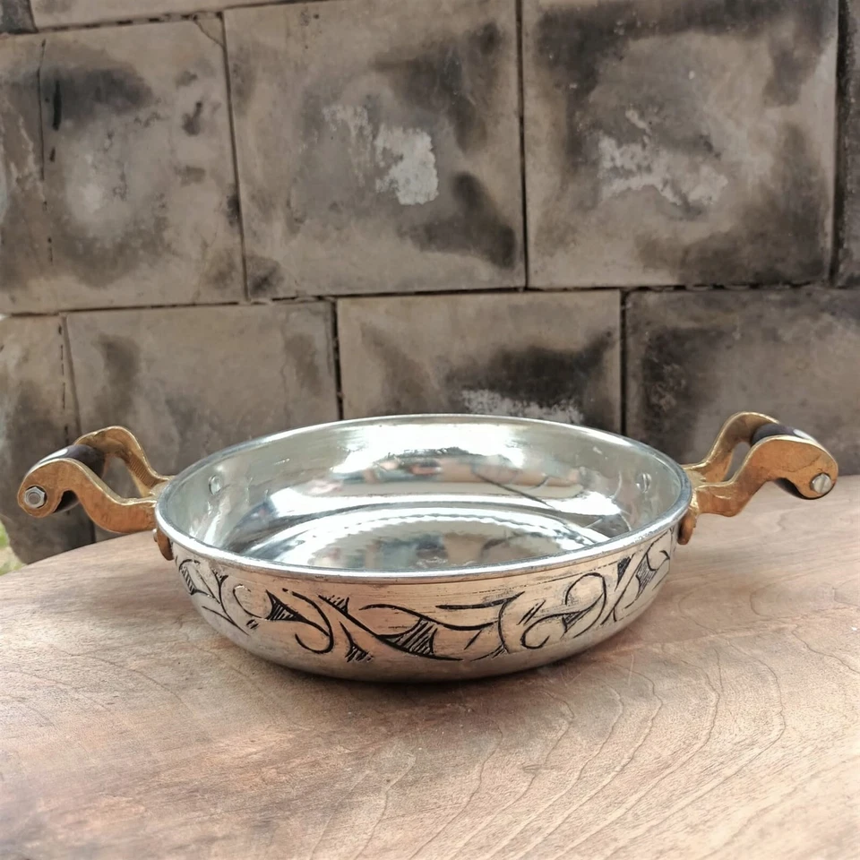 Turkish Handmade Copper Frying Pan Set, 3-Piece Pot/Frying Pan, Silver-Colored . - Image 1 of 4