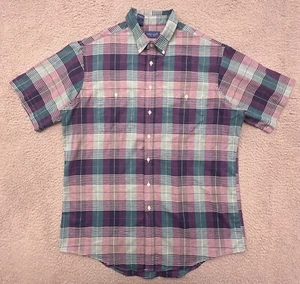 Vtg Towncraft Men’s XLXT Made In USA Purple Blue Plaid Button Up Shirt USA Made - Picture 1 of 24