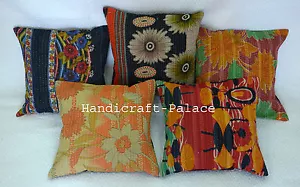 Vintage Kantha Cotton Cushion Cover Wholesale Lot of 5 Pillow Case Throw Indian - Picture 1 of 4