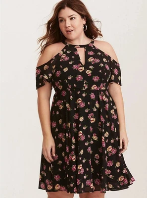 Mujer Vestido Torrido Talla 20 (2X) Negro Floral Gasa Hombro Frío Foto 1 de 4