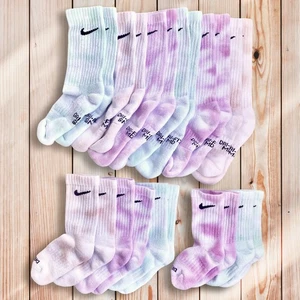 11 Nike Pairs Kids Hand Tie Dyed New Socks Dri Fit Toddler Child Cotton Lot Long - Picture 1 of 1