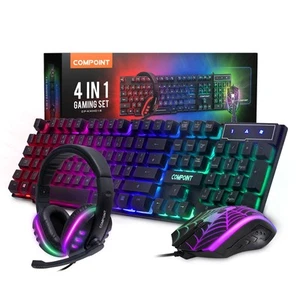 Compoint 4 in 1 Gaming Set - Rainbow RGB Keyboard, Mouse, Headset & Mouse Pad - Picture 1 of 12