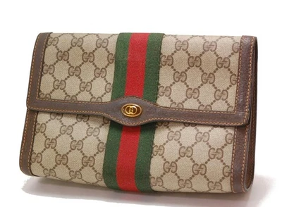 Autêntica bolsa de mão GUCCI GG Web Sherry Line marrom 1119a - Imagem 1 de 4