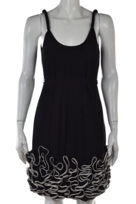 NEW Yoana Baraschi Womens Dress Size 0 Black Ivory Shift Knee Length Silk NWT - Image 1 of 4