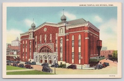 Shrine Temple Des Moines Iowa IA Postcard Shriners Freemasons Masonic UNP Linen - Image 1 of 2