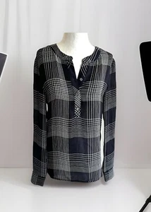 Banana Republic Women’s XS Black White Windowpane Plaid Blouse Pullover - Picture 1 of 6