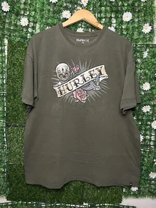 Hurley Sugar Skull and Roses T-Shirt XL Brown American Traditional Style Surf - Picture 1 of 8