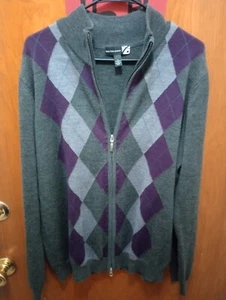 NWOT SAKS FIFTH AVE Men's Long Sleeve Full Zip Sweater Size XL- Grey Argyle - Picture 1 of 8