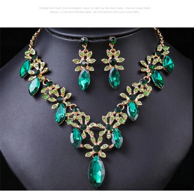 Collar gargantilla colgante cristal colores de lujo pendiente fiesta nupcial conjunto de joyas regalo Foto 1 de 4