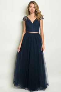 Navy Blue Lace Top and Skirt Set Size Medium 2pc - Picture 1 of 4