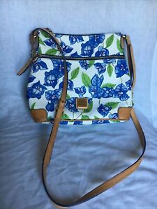 Dooney and Bourke Floral Crossbody Blue White Green Tan  Leather Strap