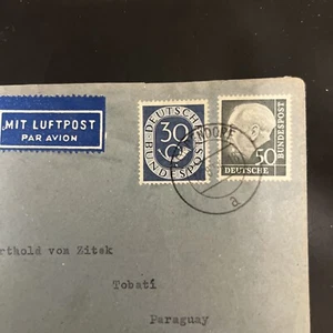BRD Auslands Übersee Lupo Brief MiF - Nordendorf 16.08.1954 n. Paraguay - A266 - Bild 1 von 3