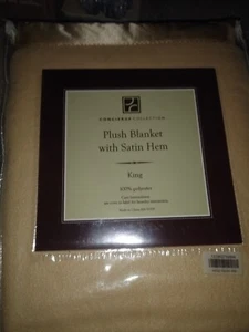 Concierge Collection Plush Blanket w/Satin Trim-King-Gold - Picture 1 of 5