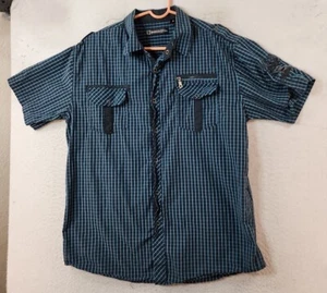 Indigo Star Mens Large Blue Plaid Short Sleeve Button Front Shirt - Picture 1 of 16