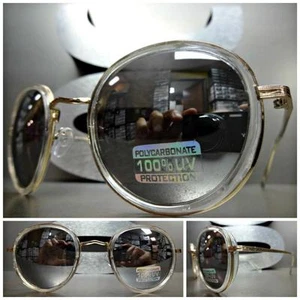 Men or Women VINTAGE RETRO Style SUNGLASSES Transparent & Gold Frame Mirror Lens - Picture 1 of 10