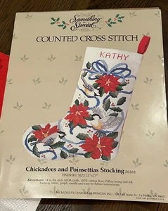 Vtg Something Special Cross Stitch Kit Chickadee/Poinsettias Christmas Stocking - Picture 1 of 6