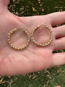 Pendientes de aro de oro amarillo de 14K recortes en forma de diamante 2,6 g Estate LEER - Imagen 1 de 7