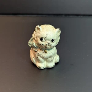 Estatuilla pisapapeles de hierro fundido Hubley Cat Kitten de colección blanco azul arco 1 3/4" - Imagen 1 de 8