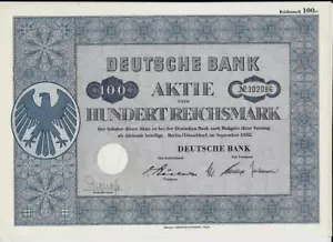 Aktie Deutsche Bank 100 Reichsmark 1952 + Gewinnanteilscheine - Bild 1 von 4