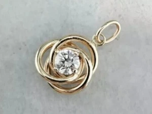 1 CT Round Cut Diamond 14K Yellow Gold Finish Women's Love Knot Pendant Necklace - Picture 1 of 10