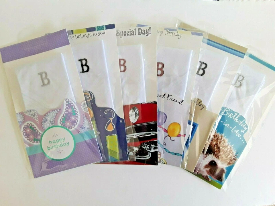 Men's Initial Letter -'B'- Handkerchief Occasion Card - New 100% Cotton  - Image 1 of 1