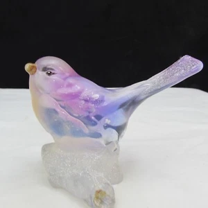 Fenton French Opalescent Winter Aura Hand Painted Bird on Log Branch 2008 W310 - Picture 1 of 5