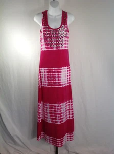 Langes gestreiftes ärmelloses weiches Kleid mit Schmucksteinen rosa S kleiner Schulterriemen - Bild 1 von 3