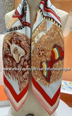 2025 Sallys Boutique 18 Momme Twill Silk Wrap Scarf Dogs Print Square Shawl 35" - Image 1 of 4