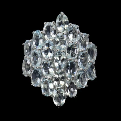 925 Sterling Silver Ring Oval Aquamarine 6x4mm Natural Gemstone Jewelry Sz 7.5 - Image 1 of 4