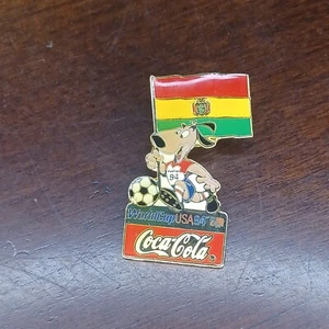 Coca Cola Bolivia World Cup 1994 Lapel Pin Flag Striker the Dog Soccer Ball - Picture 1 of 3