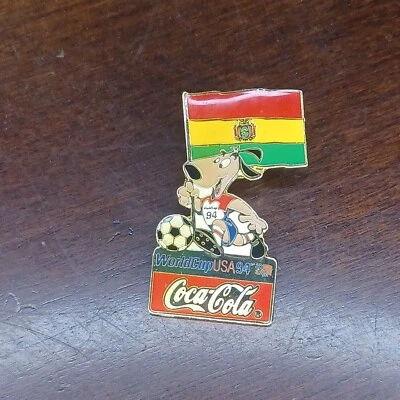 Coca Cola Bolivia World Cup 1994 Lapel Pin Flag Striker the Dog Soccer Ball - Image 1 of 3