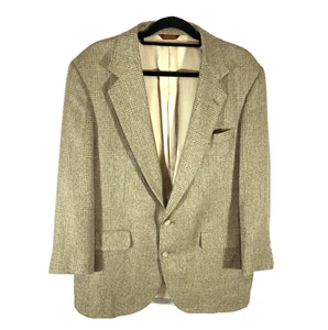 H Stockton Atlanta Tweed Sport Coat Mens 44 Wool Blazer Khaki Jacket 2Button VTG - Picture 1 of 24