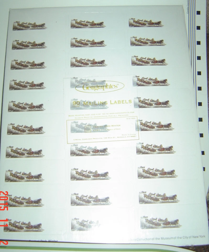 Central Park Winter Mailing Labels Christmas HOLIDAY 90 CT Geographics  - Image 1 of 1