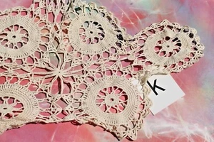 Vintage Hand Crochet Lace Doily Head or Arm Rest Tan Cover, 21” x 13” - Picture 1 of 5