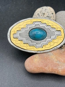 Signed JJ JONETTE BROOCH PIN PENDANT SOUTHWEST TRIBAL FAUX TURQUOISE BEAD - Picture 1 of 7