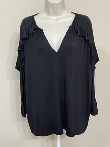 Go Couture Women’s Black V-Neck Ruffle 3/4 Sleeve Comfort Blouse s XL - Picture 1 of 9