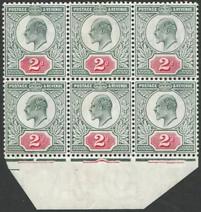 2d SG 227 'Carmine-Red'(C) BLOCK OF SIX ALL U/M BOTTOM MARGINAL, superb fresh... - Picture 1 of 1